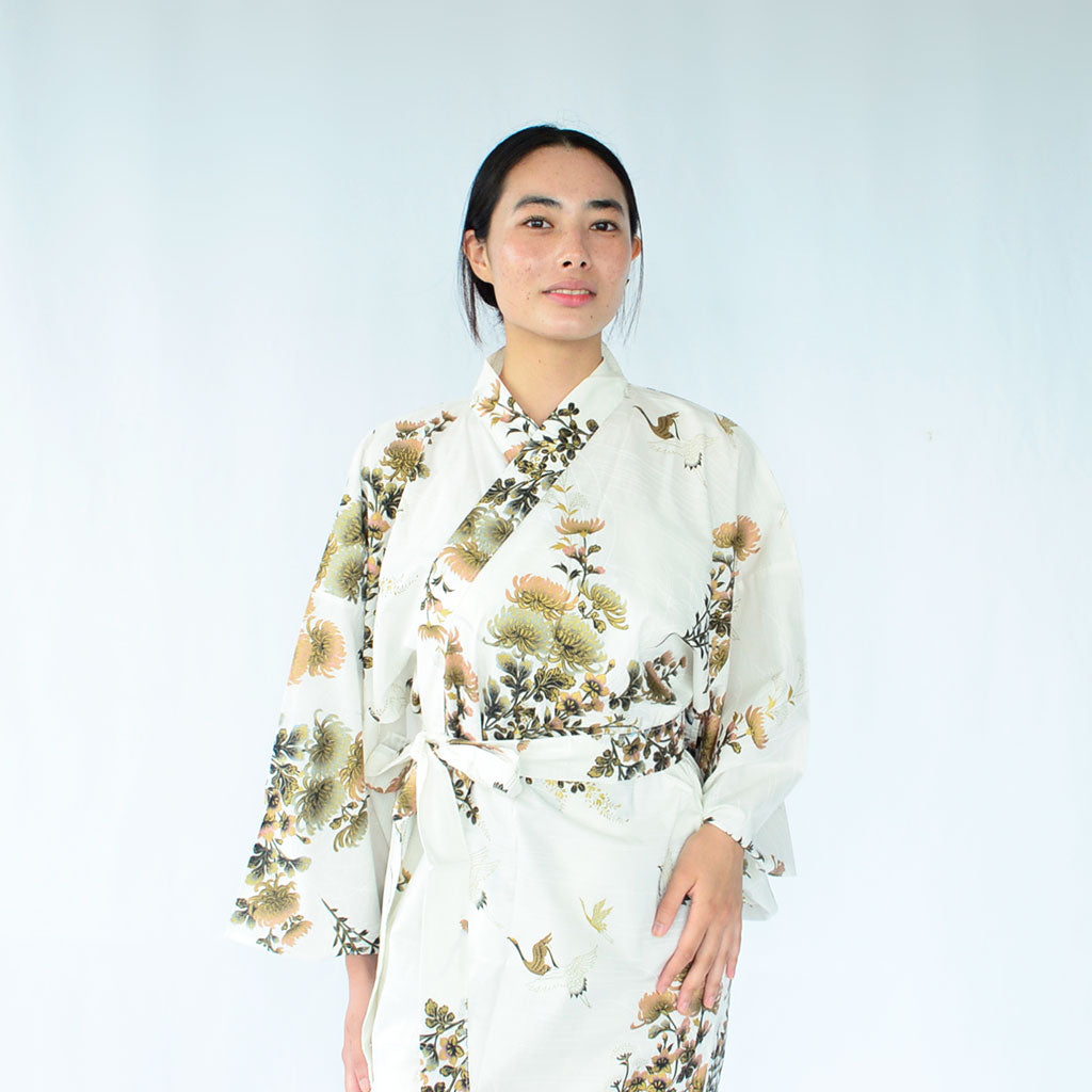 Japanese Colorful Yukata Women's Cotton "Golden Crane"