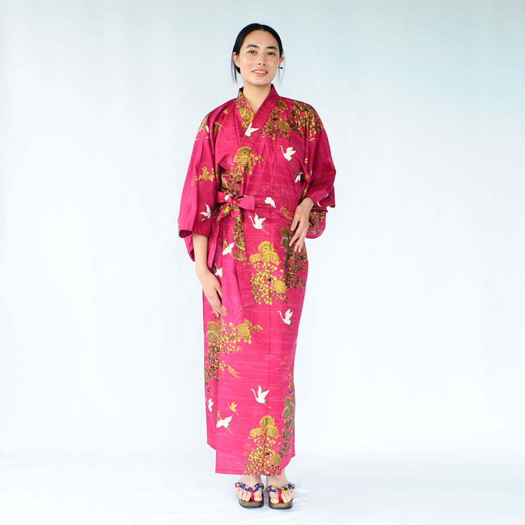 Japanese Colorful Yukata Women's Cotton "Golden Crane"