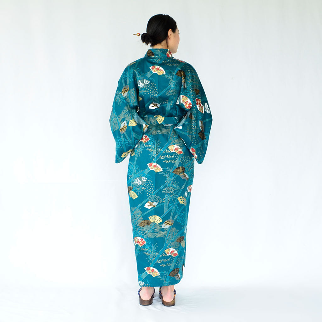 Japanese Kimono Women's Cotton "Bamboo & Fan"