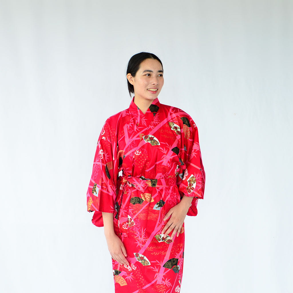 Japanese Kimono Women's Cotton "Bamboo & Fan"