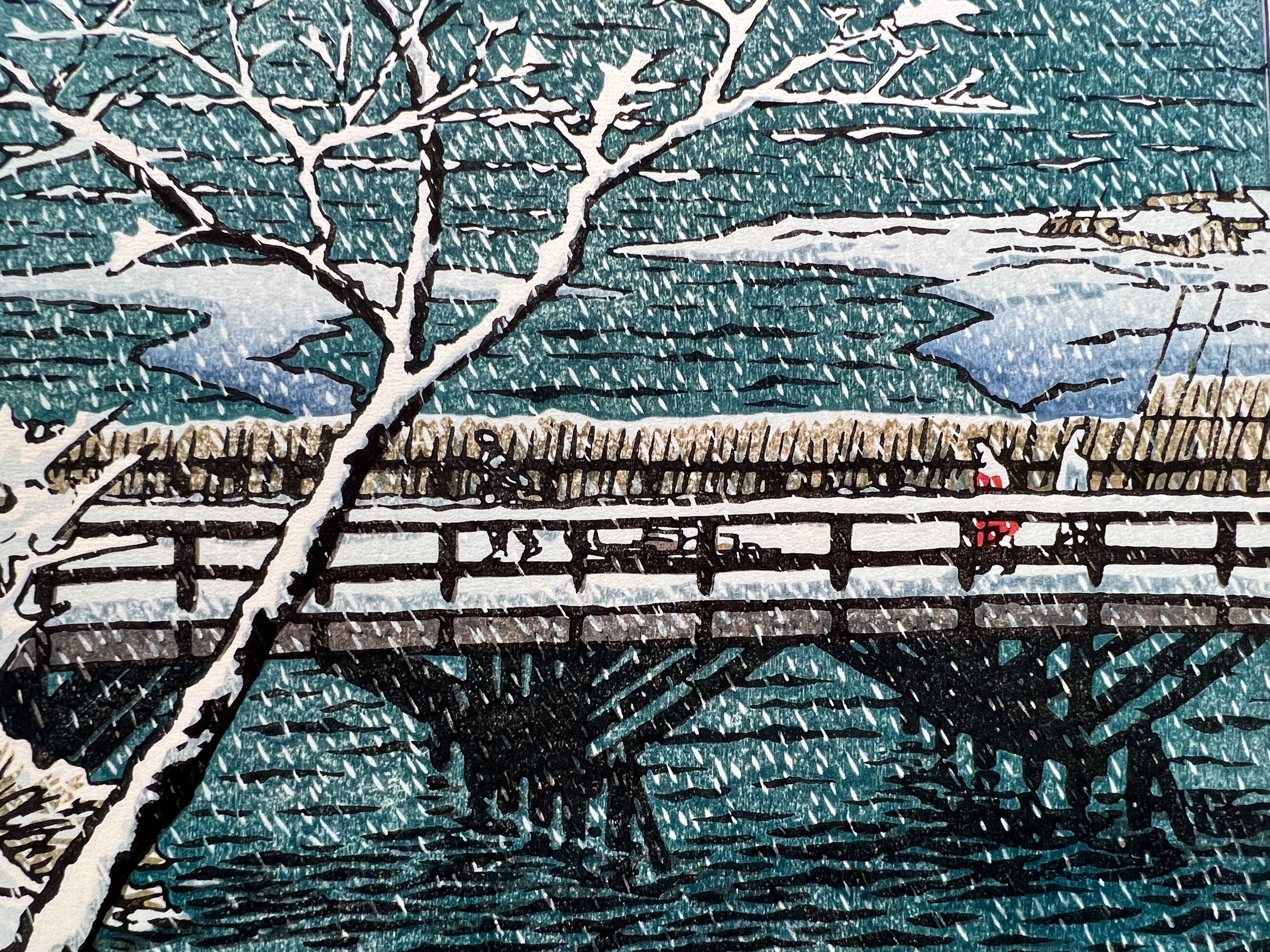 Woodblock print "Kashiwazaki, Echigo" by Kasamatsu Shiro Published by UNSODO
