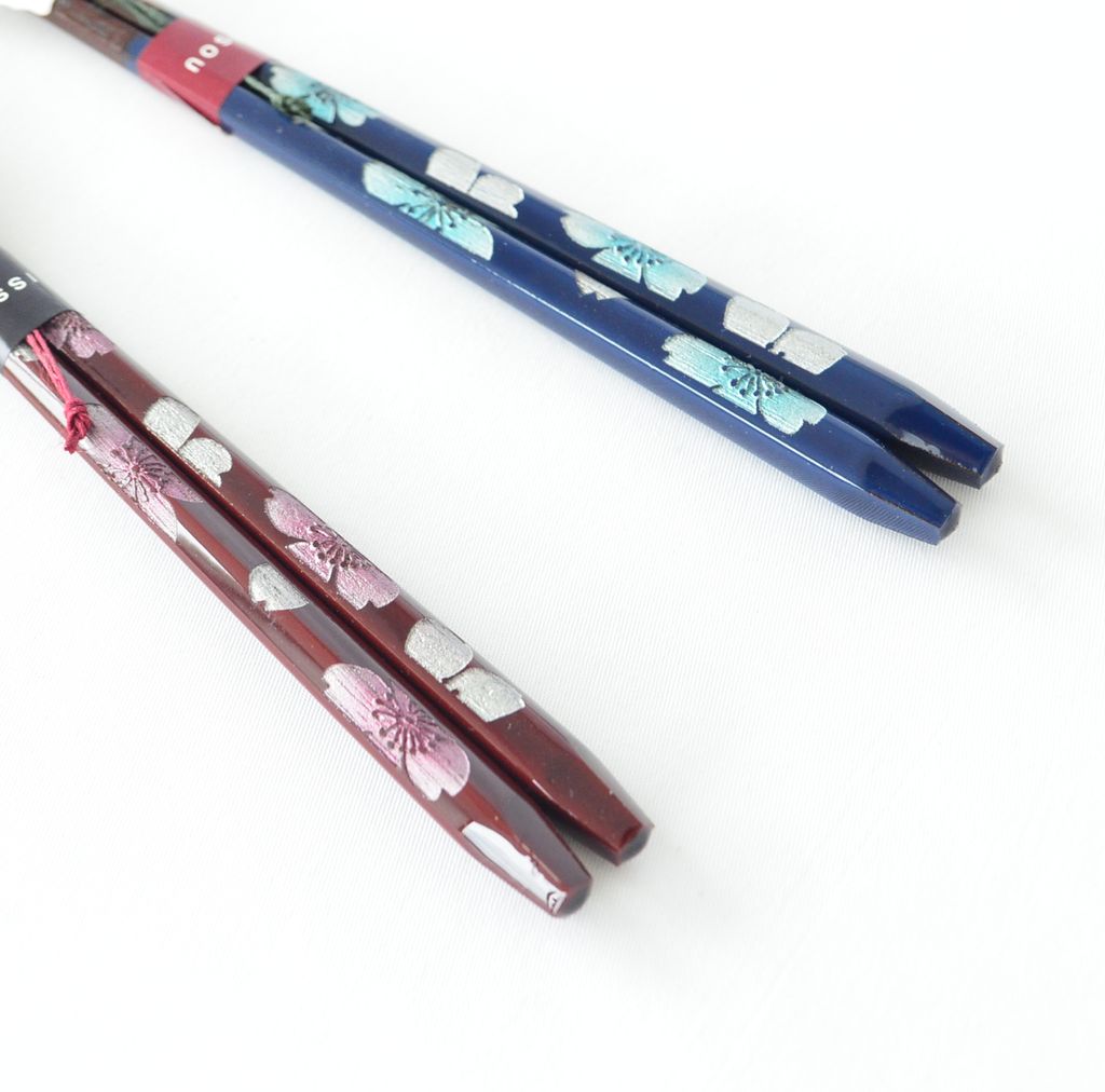 Chopsticks Set of 2P with Rests “Red and Blue Cherry blossoms”
