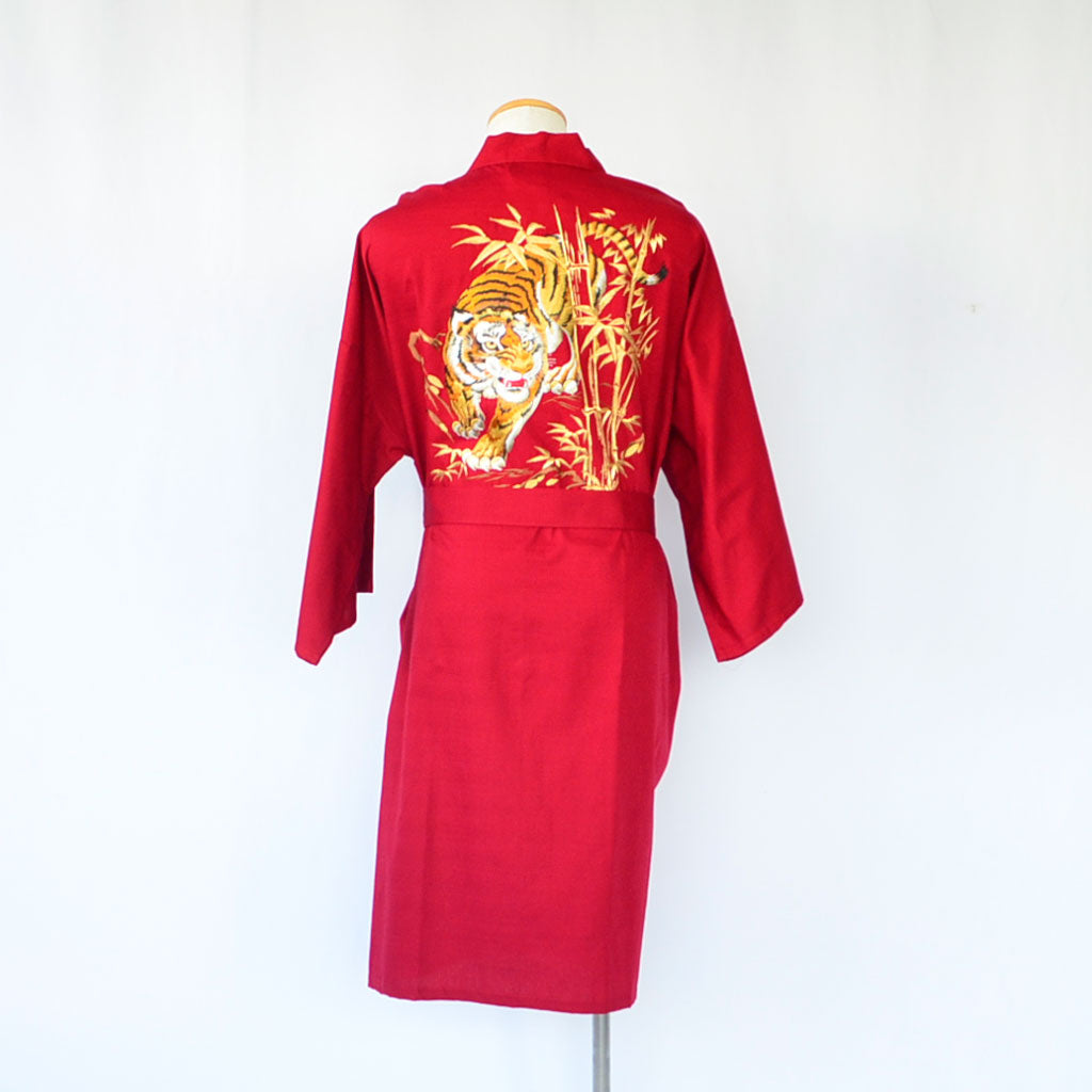 Japanese Kimono Men’s Cotton Knee-length "Tiger" Embroidery