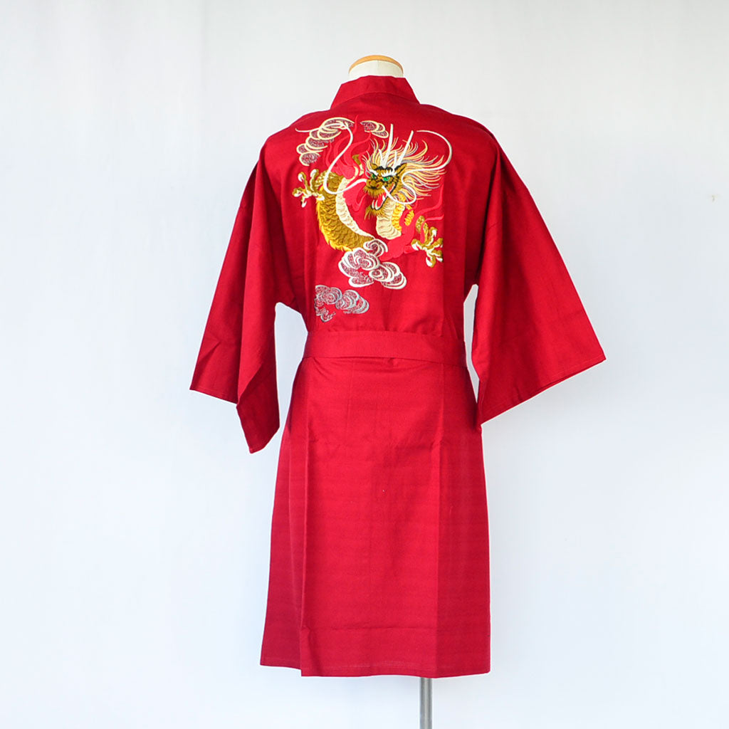 Japanese Kimono Men’s Cotton Knee-length "Clouds and Dragons" Embroidery