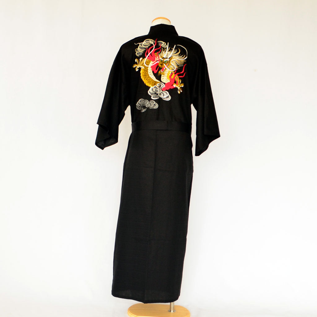 Japanese Kimono Men’s Cotton "Clouds and Dragon" Embroidery