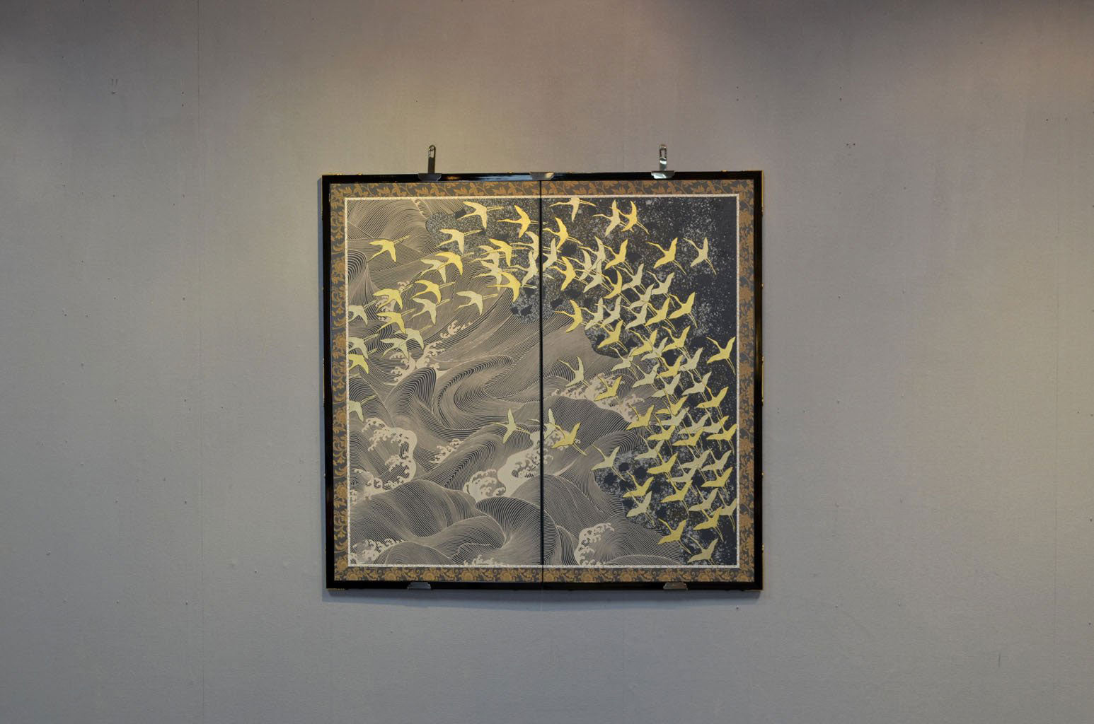 Byobu Folding Screen with 2 Panels "Flying Cranes"