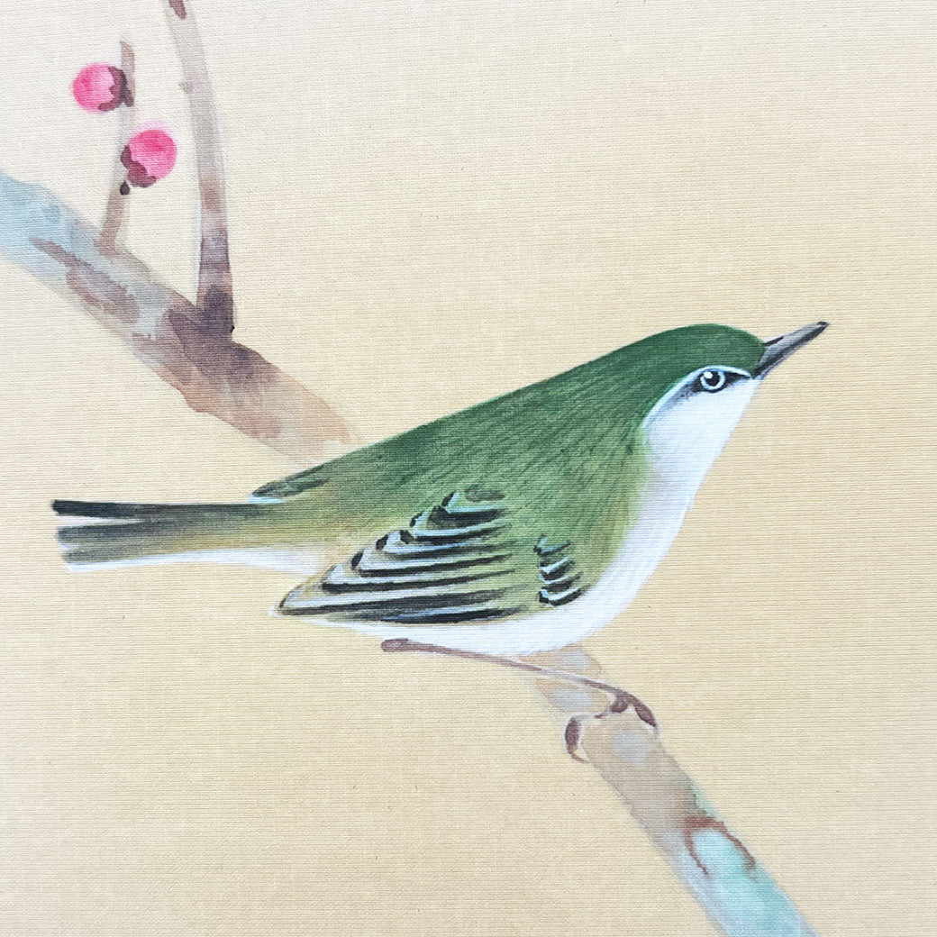 Japanese Hanging Scroll Kakejiku Daiju Ishida "Red and White Plum Blossoms with a Nightingale"