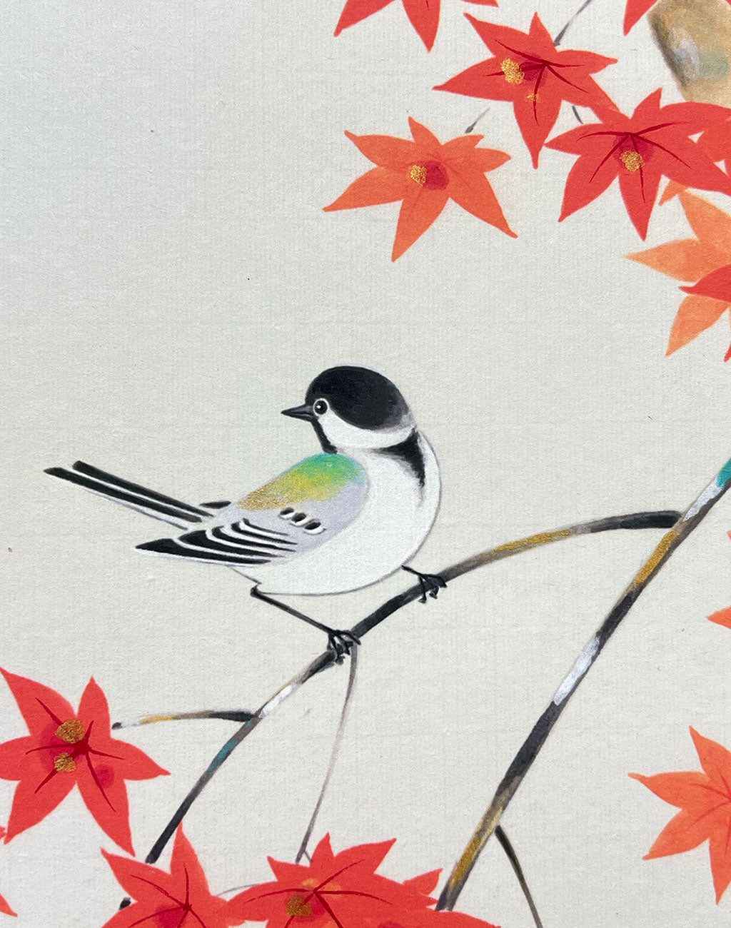 Japanese Hanging Scroll Kakejiku Junkichi Satoh "Autumn Leaves with Little Birds"