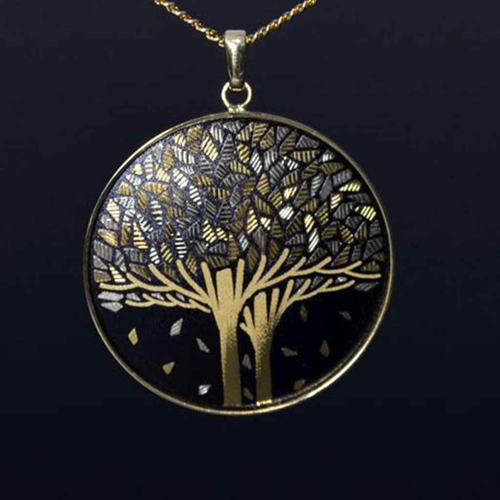 Kyoto Damascene Pendant "Fallen Leaves"– Diameter: 3 cm