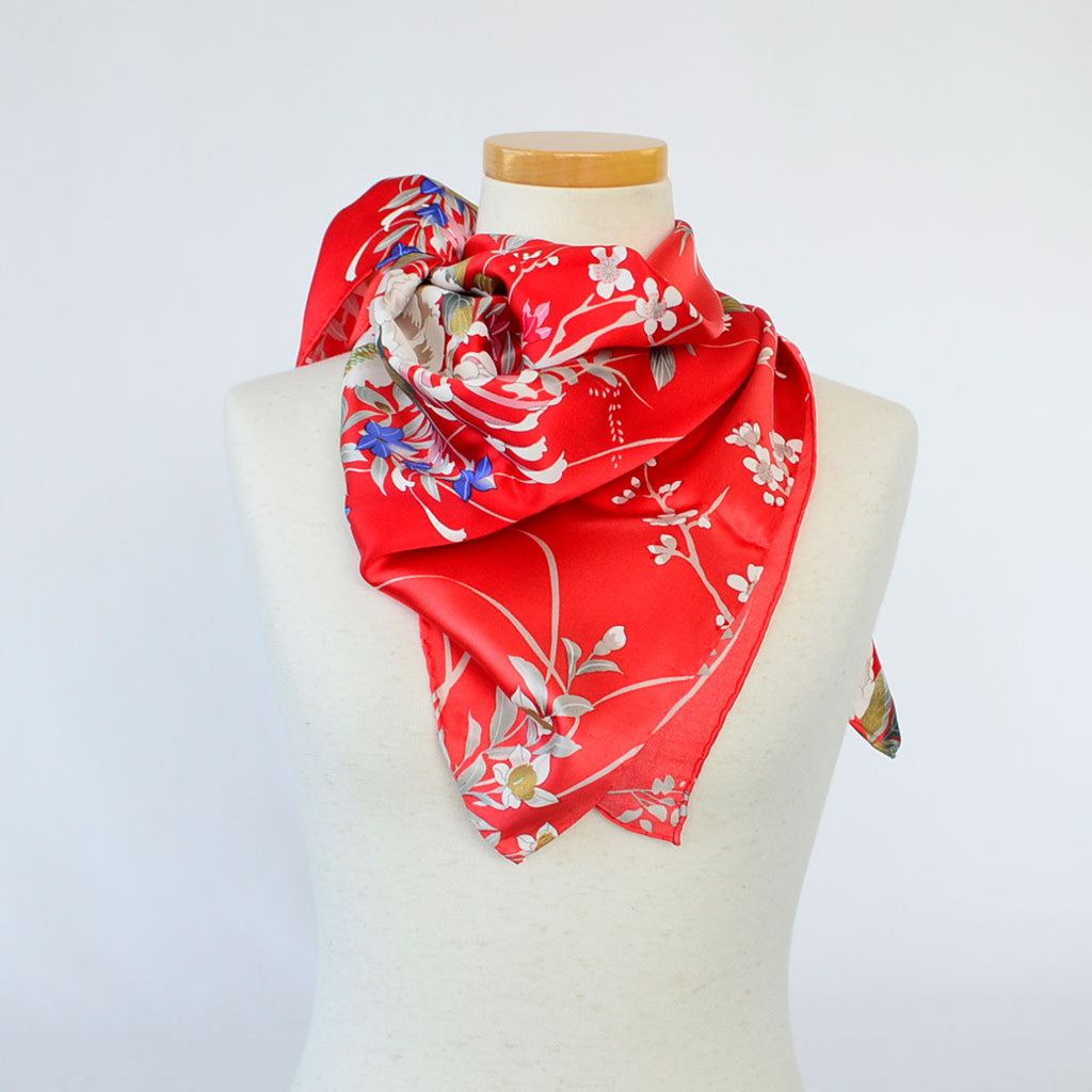 Silk scarf square "Cotton rose"
