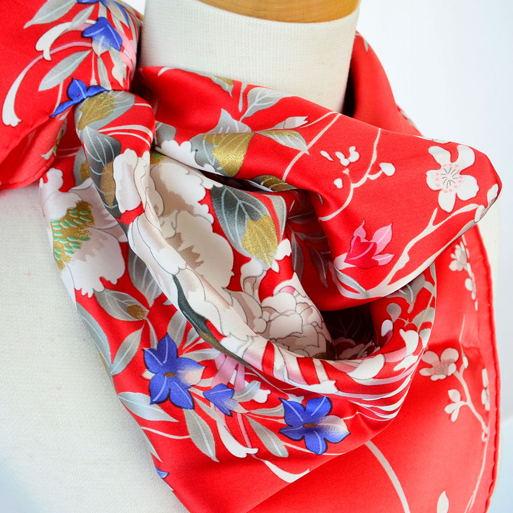 Silk scarf square "Cotton rose"