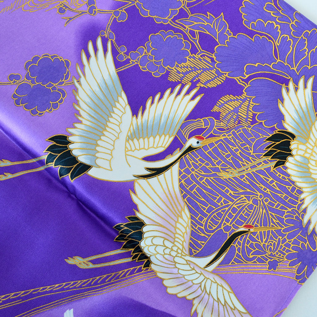 Silk scarf long "Gold crane"