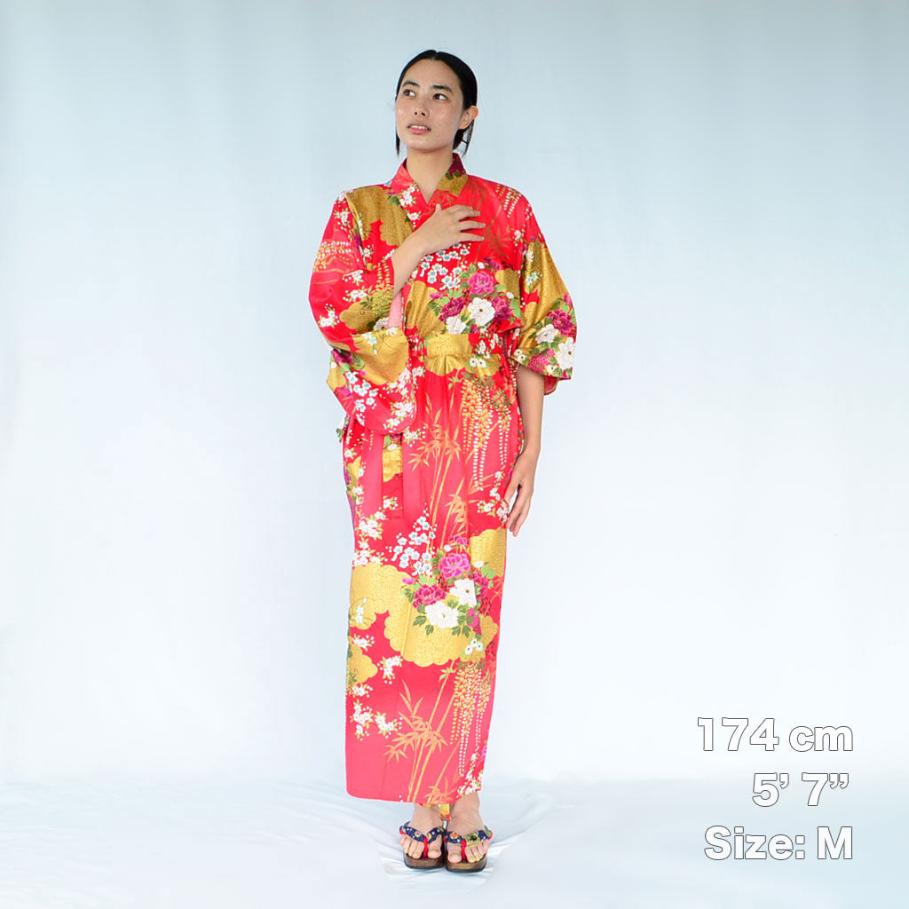 Japanese Kimono Women's Cotton "Bamboo & Peony"