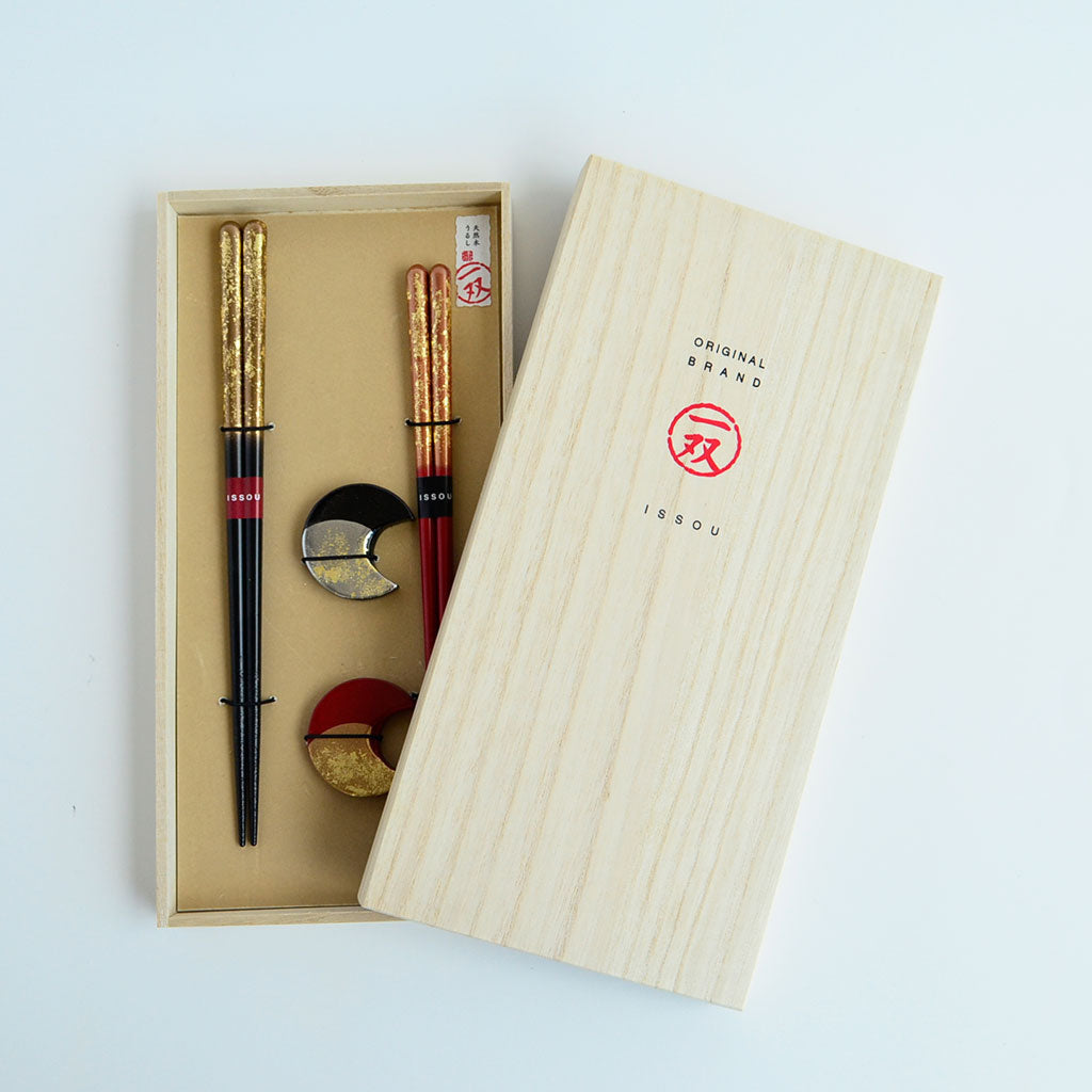 Chopsticks Set of 2P with Rests "Gold & silver leaf"
