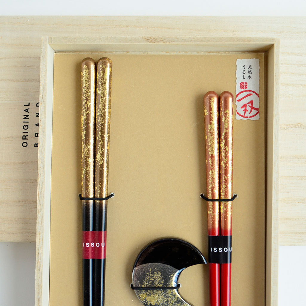 Chopsticks Set of 2P with Rests "Gold & silver leaf"