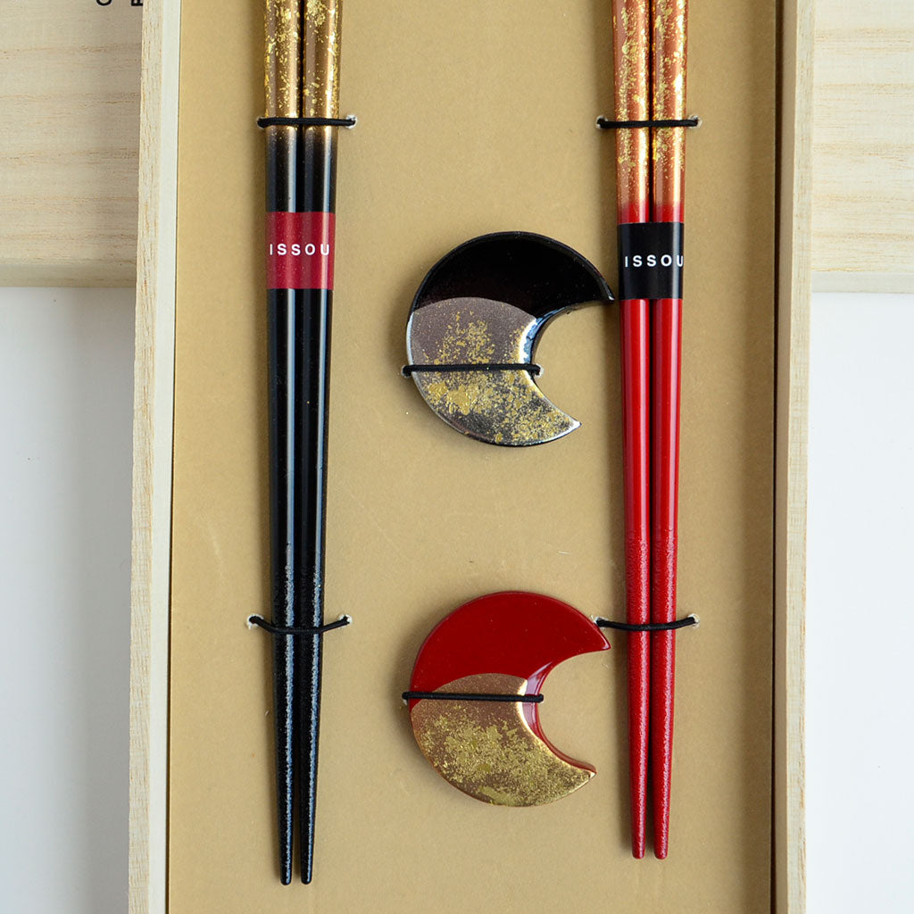 Chopsticks Set of 2P with Rests "Gold & silver leaf"