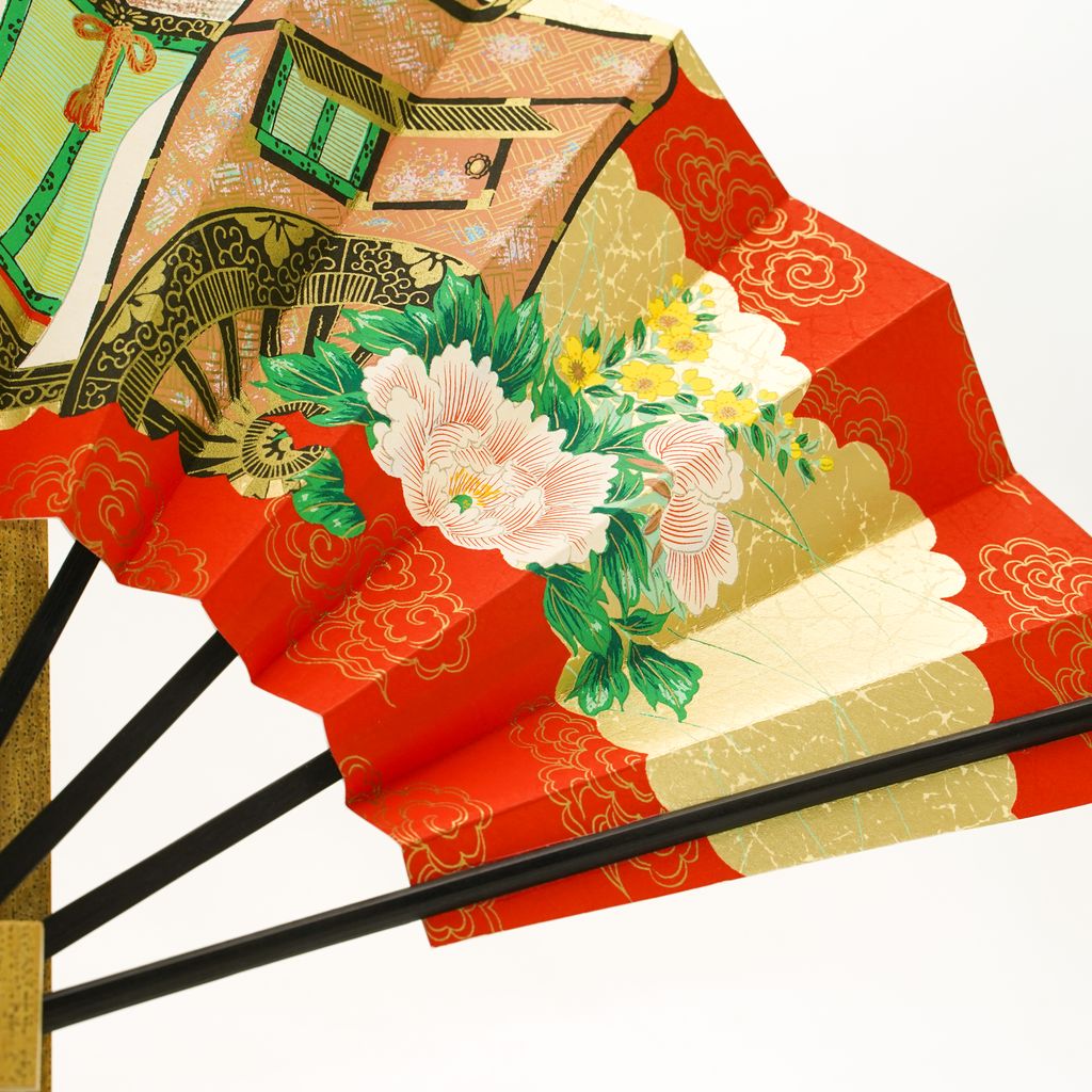 Decorative Folding Fan "Imperial Oxcart" with stand Size 9 No.539