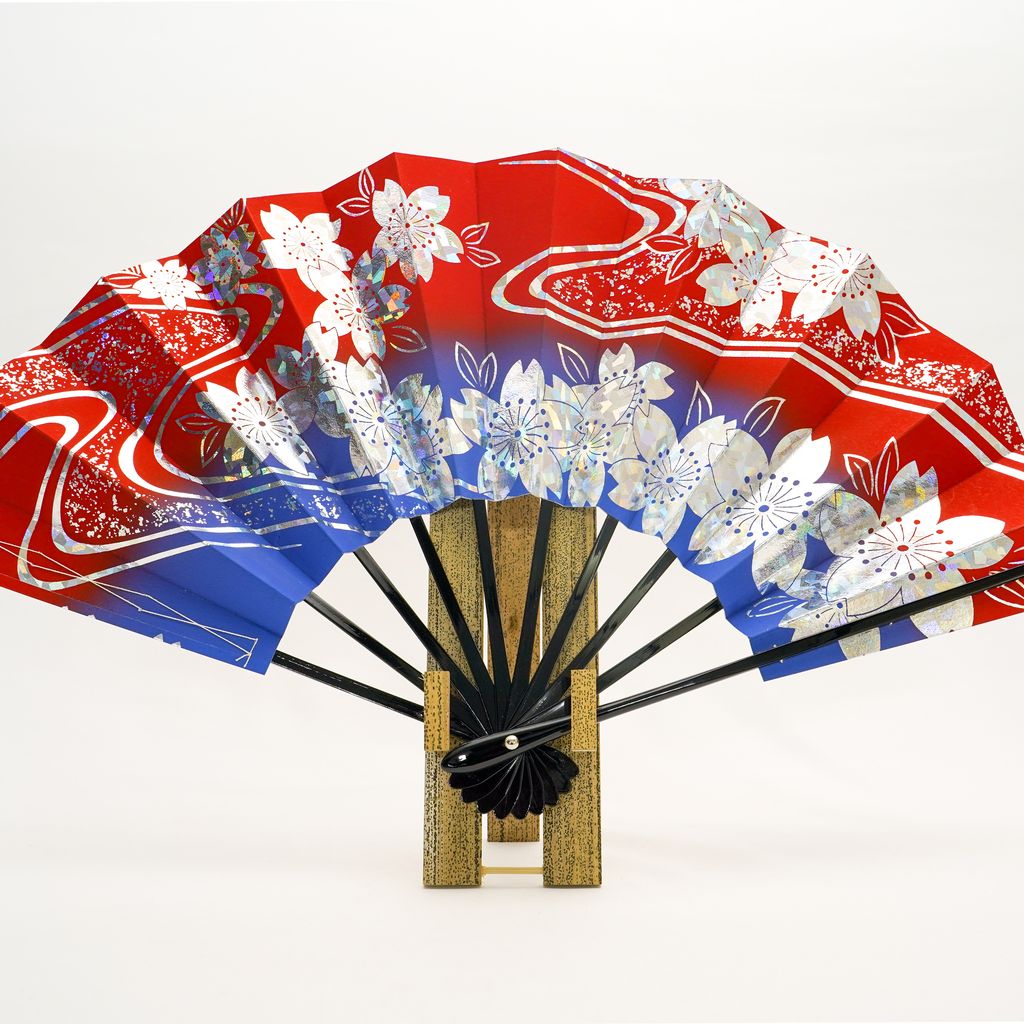 Japanese Dance Fan "Cherry Blossoms" with stand Size 9.5 N-4042