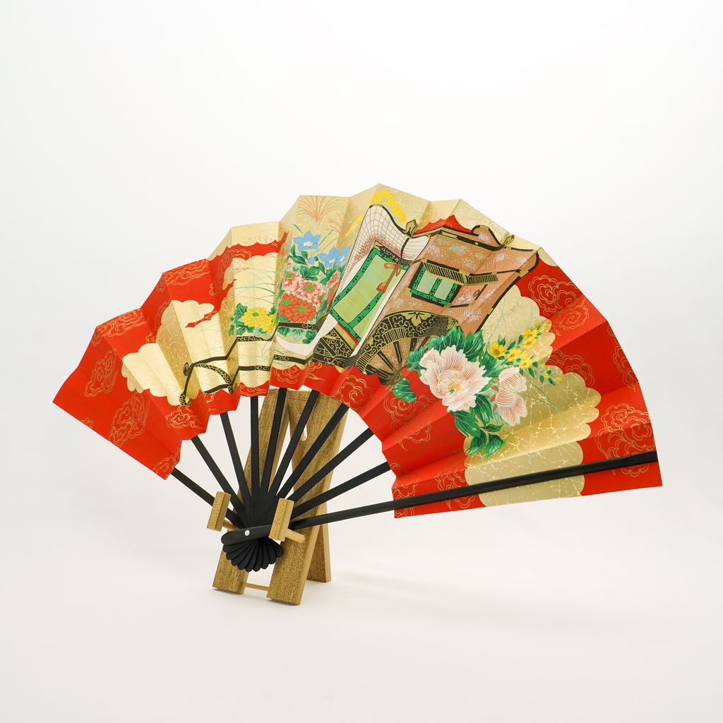 Decorative Folding Fan "Imperial Oxcart" with stand Size 9 No.539