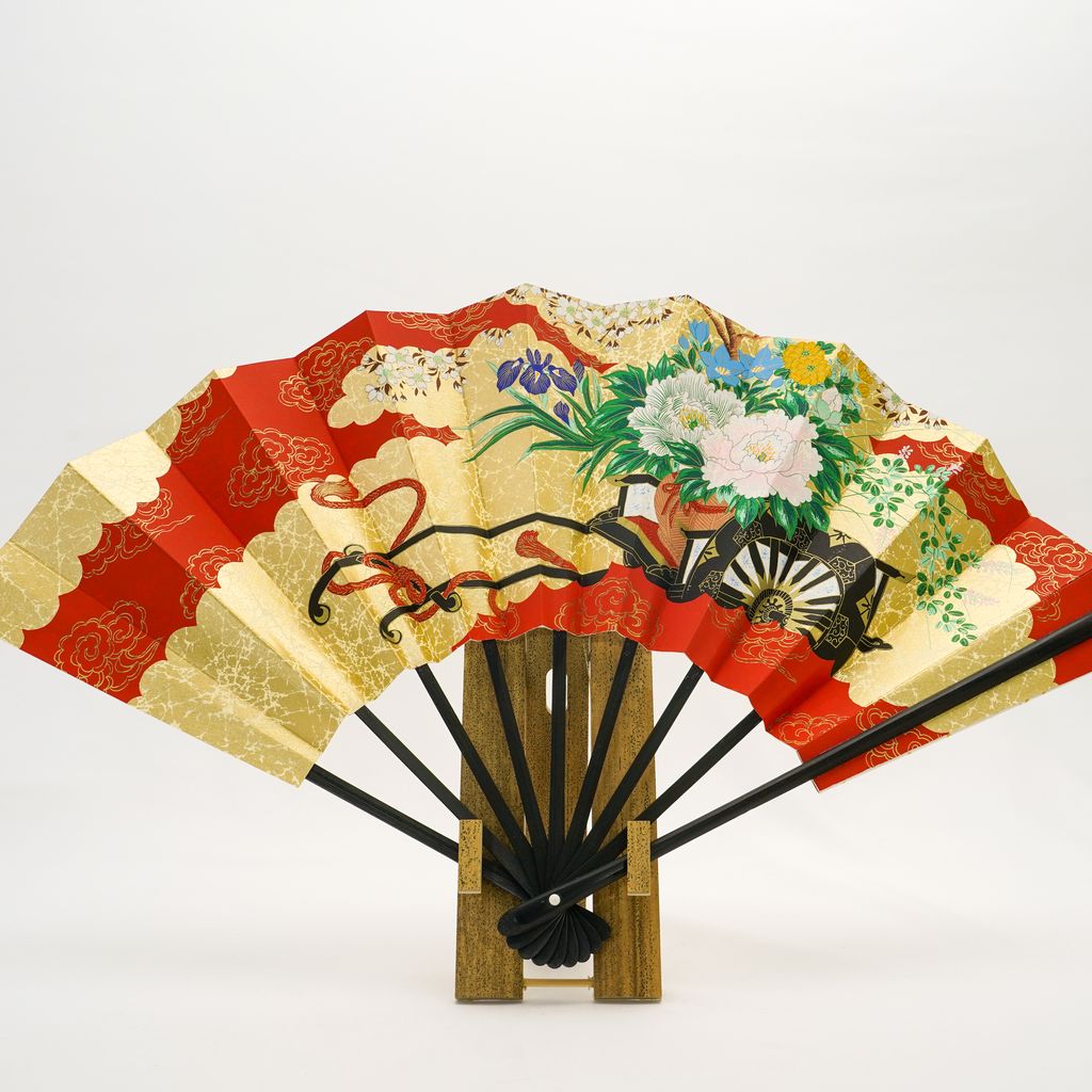 Decorative Folding Fan "Flower Cart" with stand Size 9 No.538