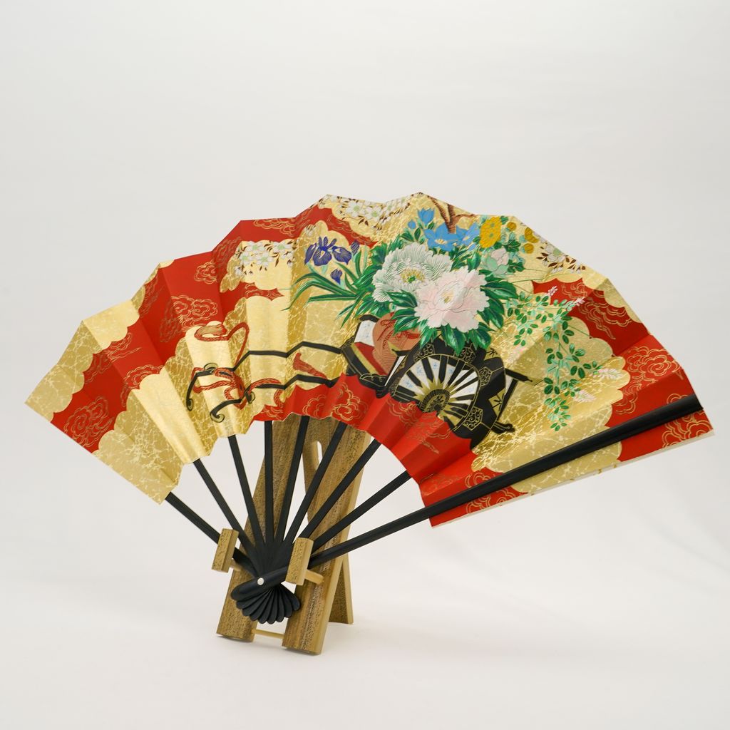 Decorative Folding Fan "Flower Cart" with stand Size 9 No.538