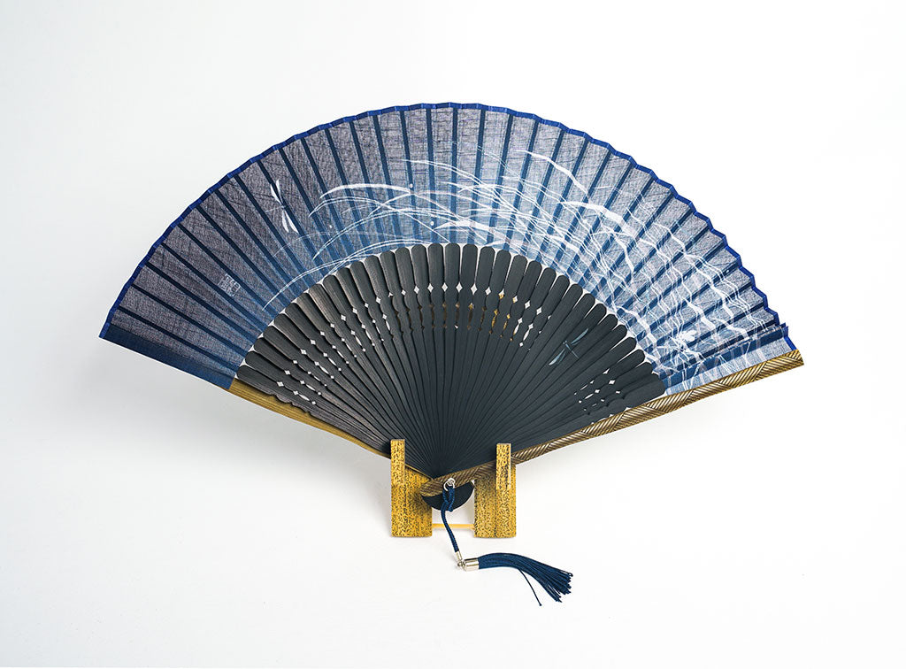 Men's Folding Fan Set "Natsugasumi(Dragonfly)" Navy