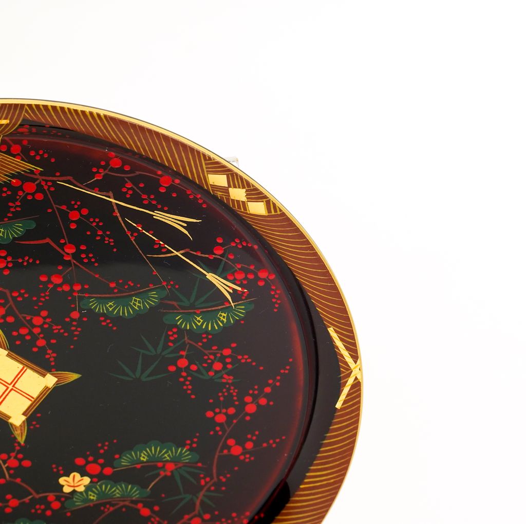 Lacquerware Plate Traditional Aizu paint "Pine, bamboo and plum" Round 6.0