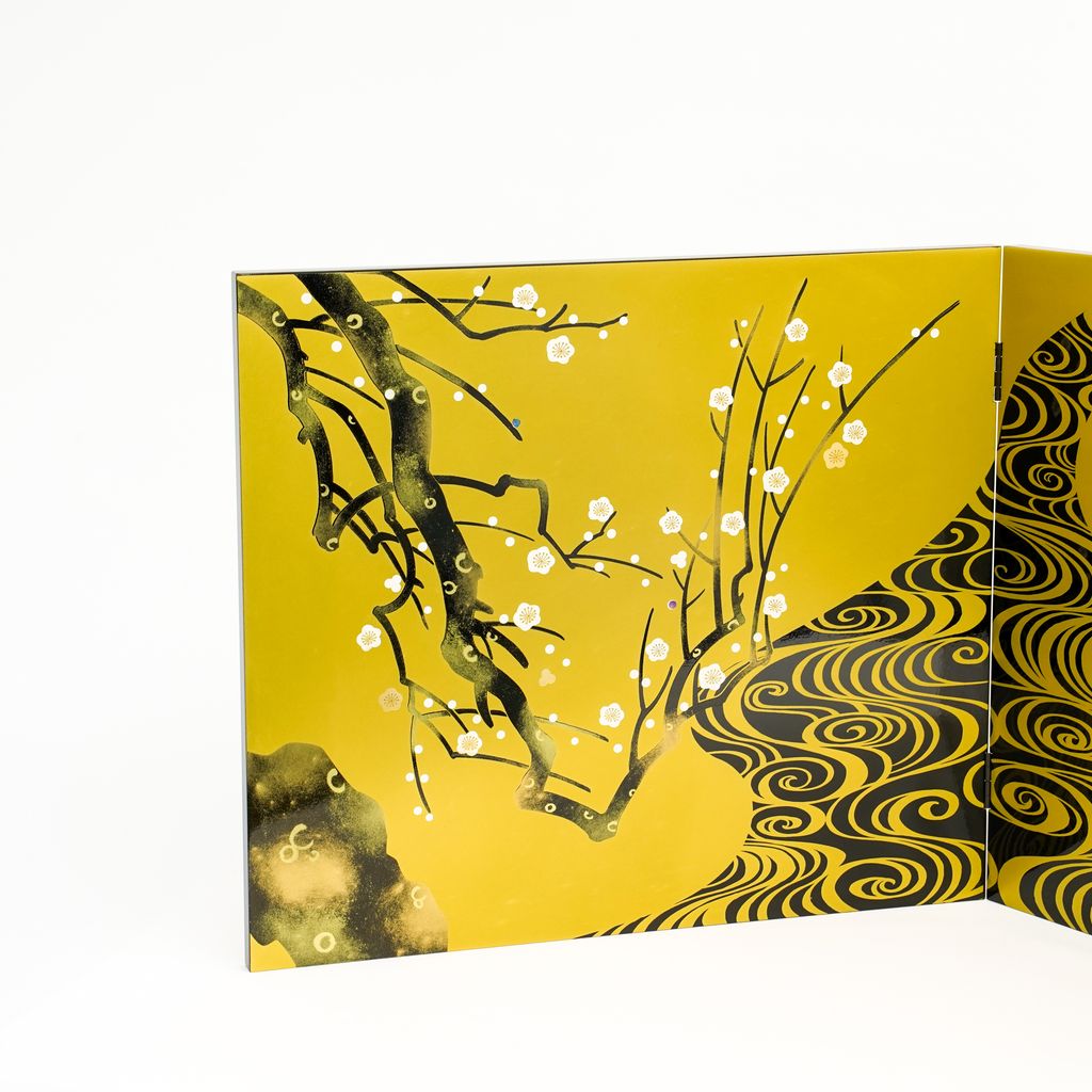 Lacquerware Screen"Red and White Plum Blossoms" Ko-rin ume