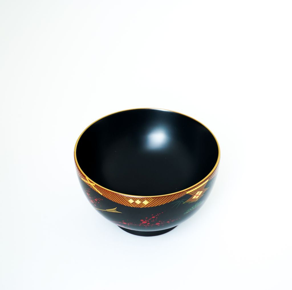 Lacquerware Bowl Set of 2p Traditional Aizu paint "Pine, bamboo and plum" Hand painting