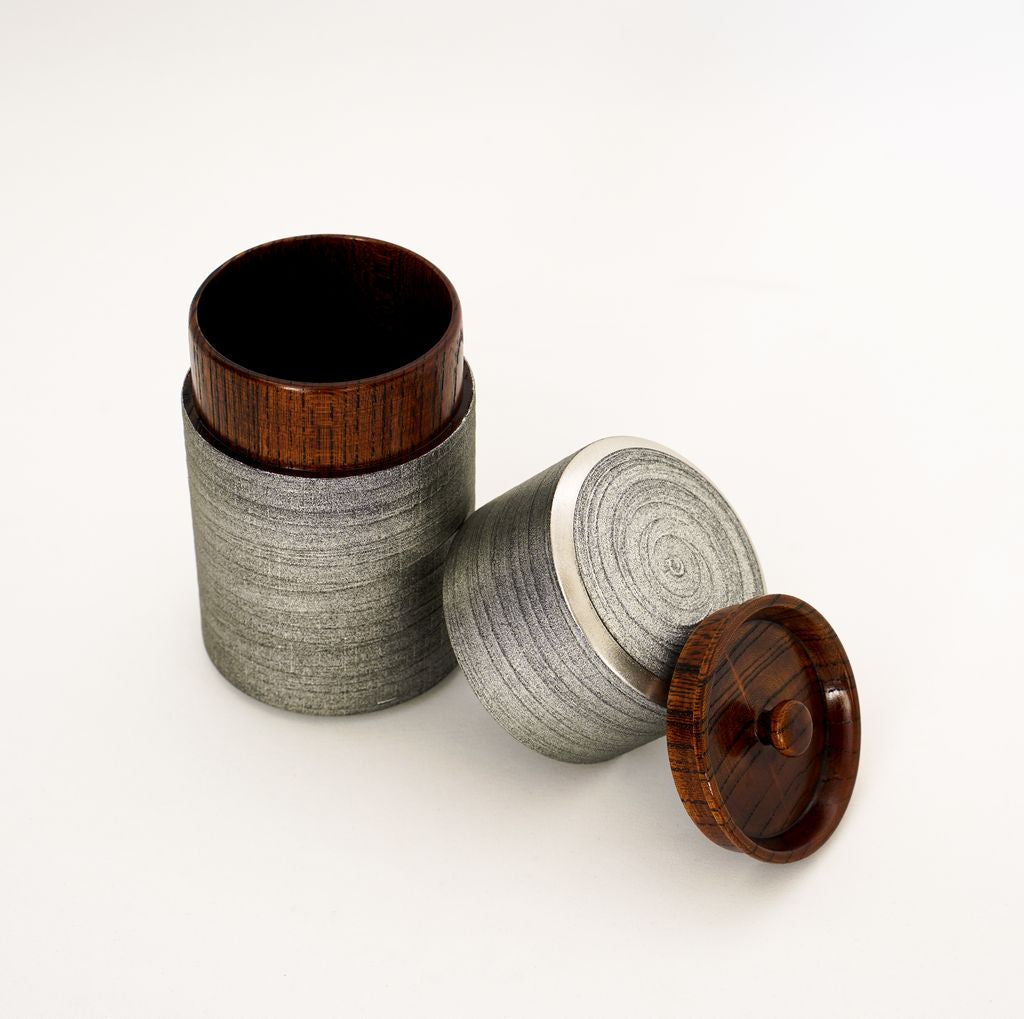 Lacquerware Tea caddy "Gin-sabi" Uchisuri Yamanaka lacquerware