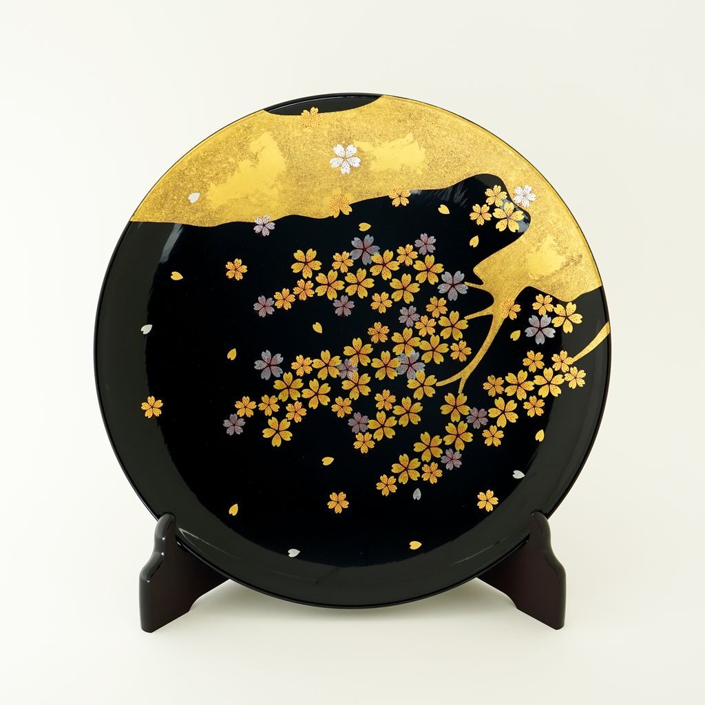 Lacquerware Decorative plate "Cherry blossoms" with stand Size 10