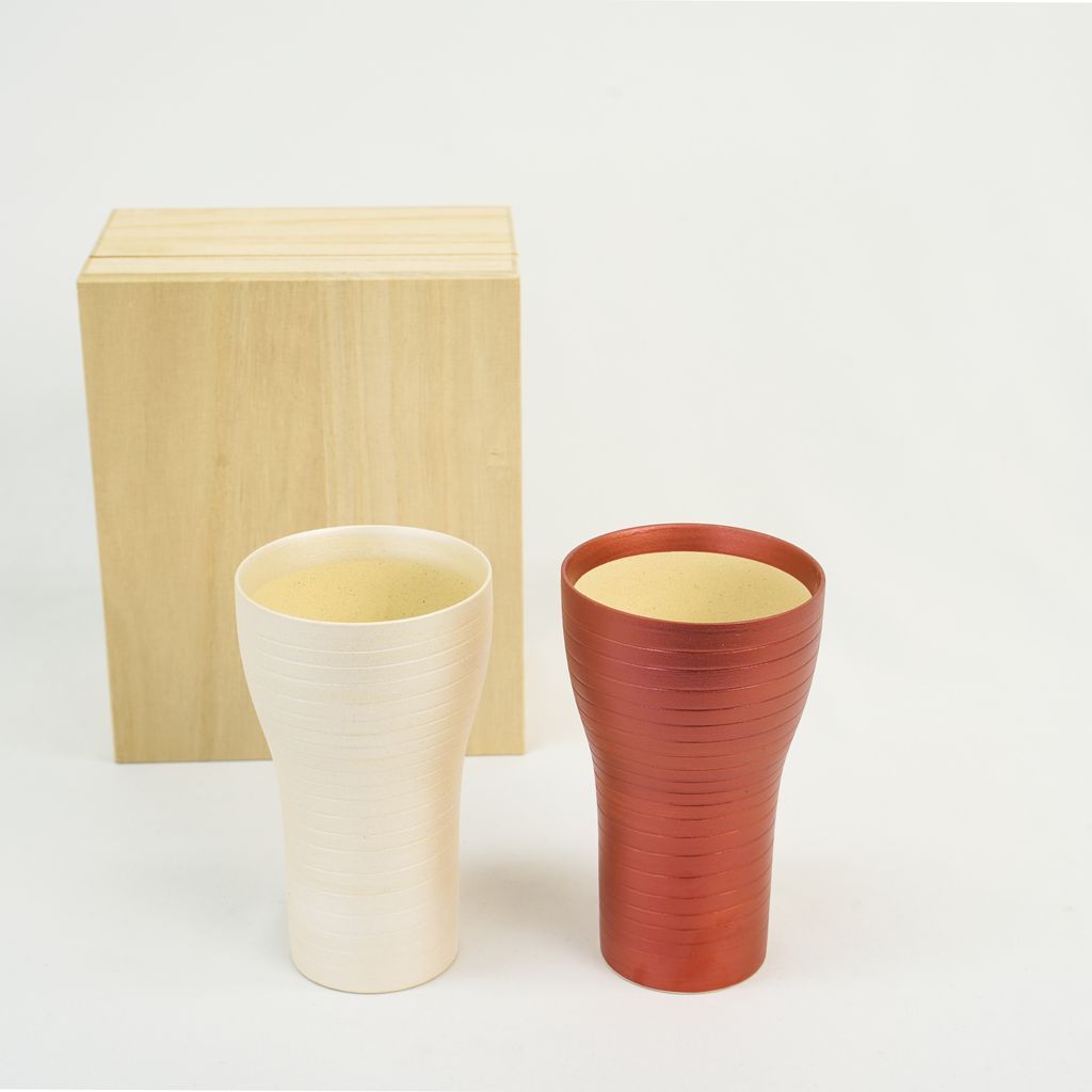 Hasami Ware Chiffon Paired Beer Cups (Copper and Pearl White)