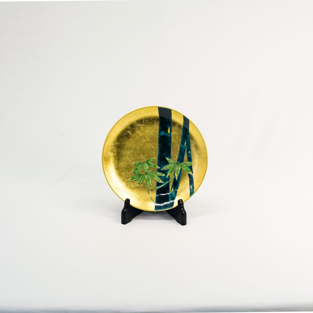 Arita Ware Medium-sized Decorative Plate with Gold Leaf "Bamboo" Size 6