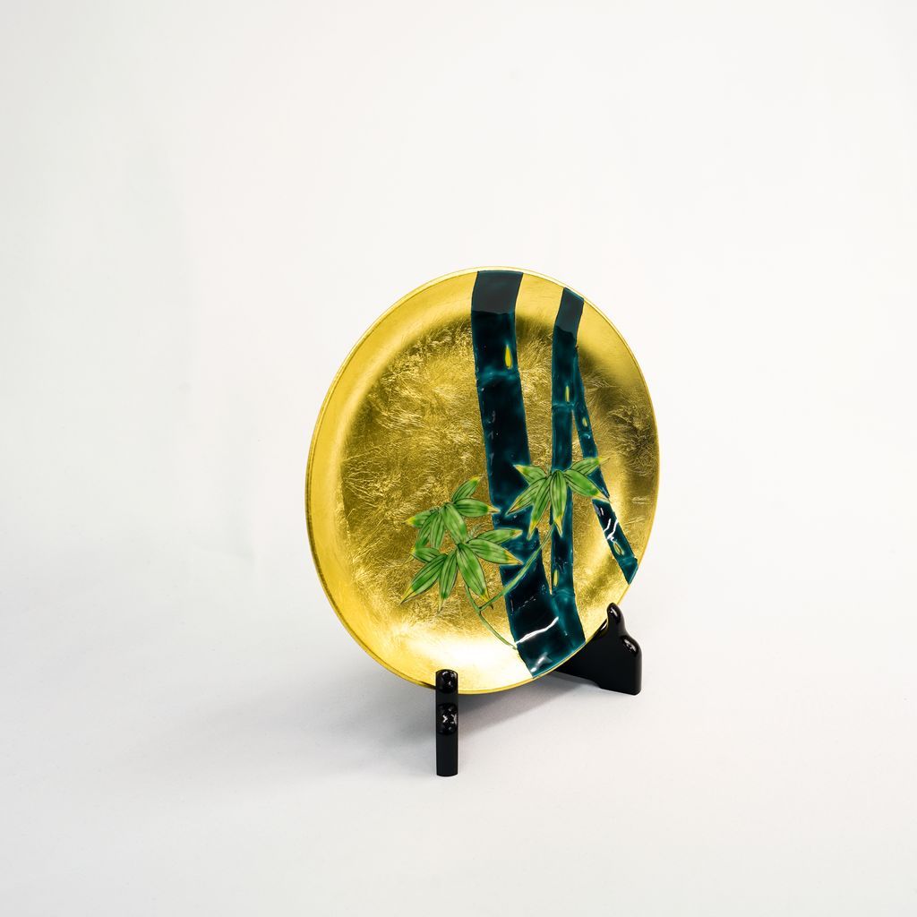 Arita Ware Medium-sized Decorative Plate with Gold Leaf "Bamboo" Size 6