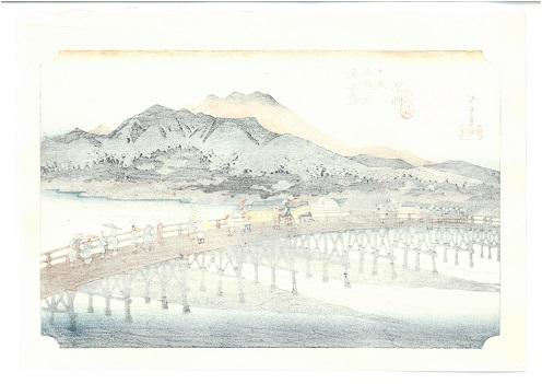 Woodblock print "No.55 Sanjo-bridge (Kyoto)【 Tokaido 53 stations 】" by HIROSHIGE Published by UNSODO
