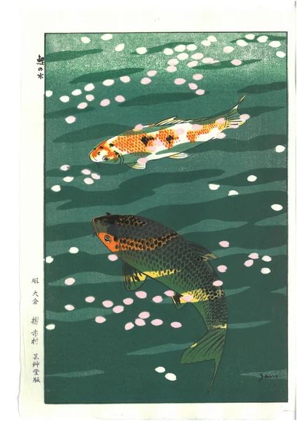 Woodblock print "Koi fish " by Kasamatsu Shiro Published by UNSODO