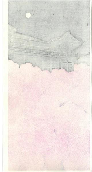 Woodblock print "The stage of cherry blossom, Kiyomizu temple" by Kato Teruhide Published by UNSODO Large size