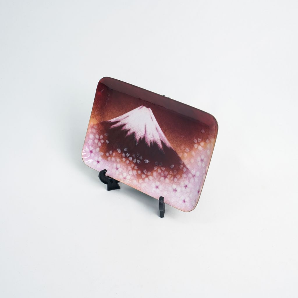Cloisonne Decorative Plate "Red Fuji & Cherry Blossoms"