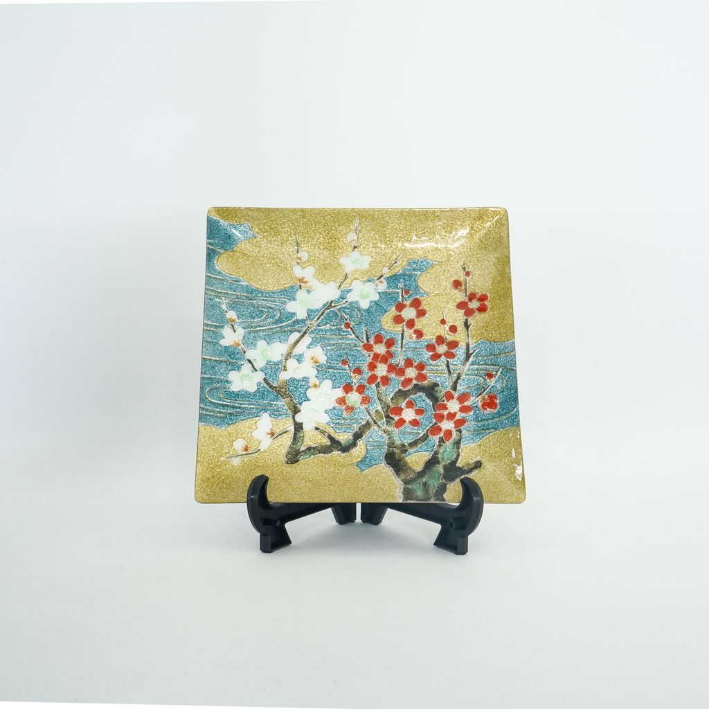 Cloisonne Decorative Plate "Red & White Plum Blossoms"
