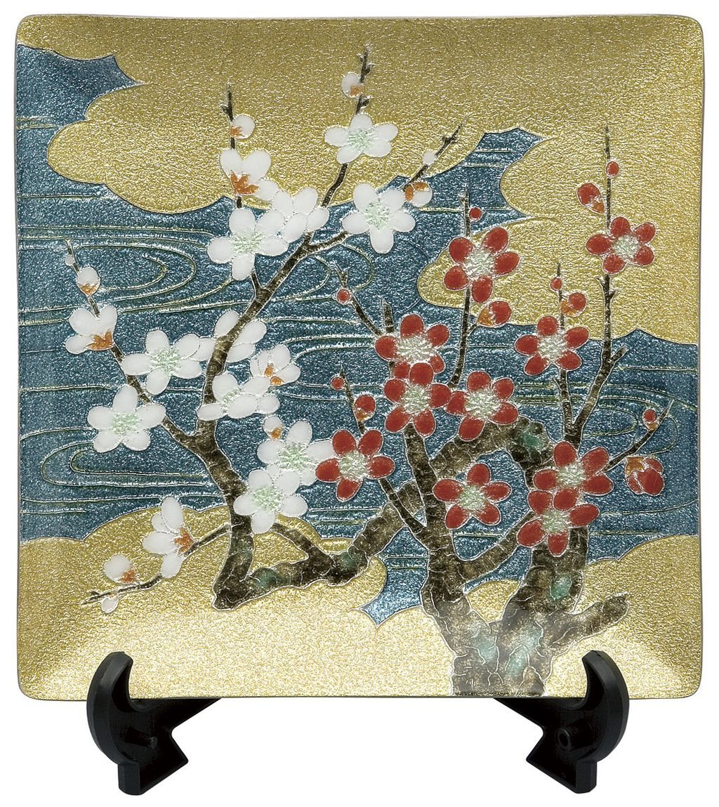Cloisonne Decorative Plate "Red & White Plum Blossoms"