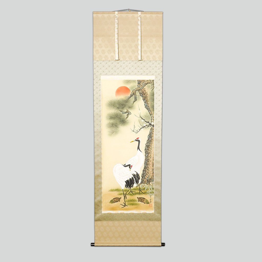 Hanging Scroll Kakejiku Yoshiyuki Mizukawa "Pine, Bamboo, Plum and Crane, Tortoise"