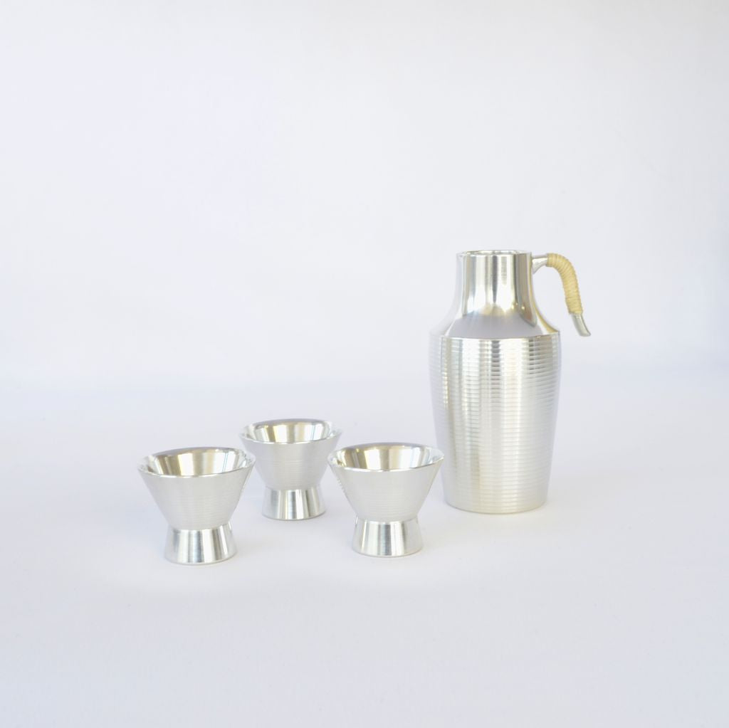 Tinware Sake Decanter and Cups Set "Katasori"