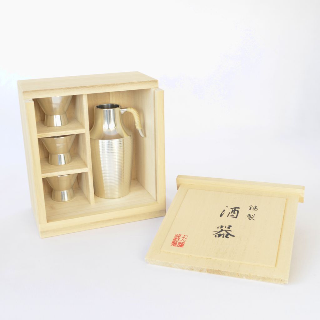Tin Sake Decanter and Cups Set "Katasori"