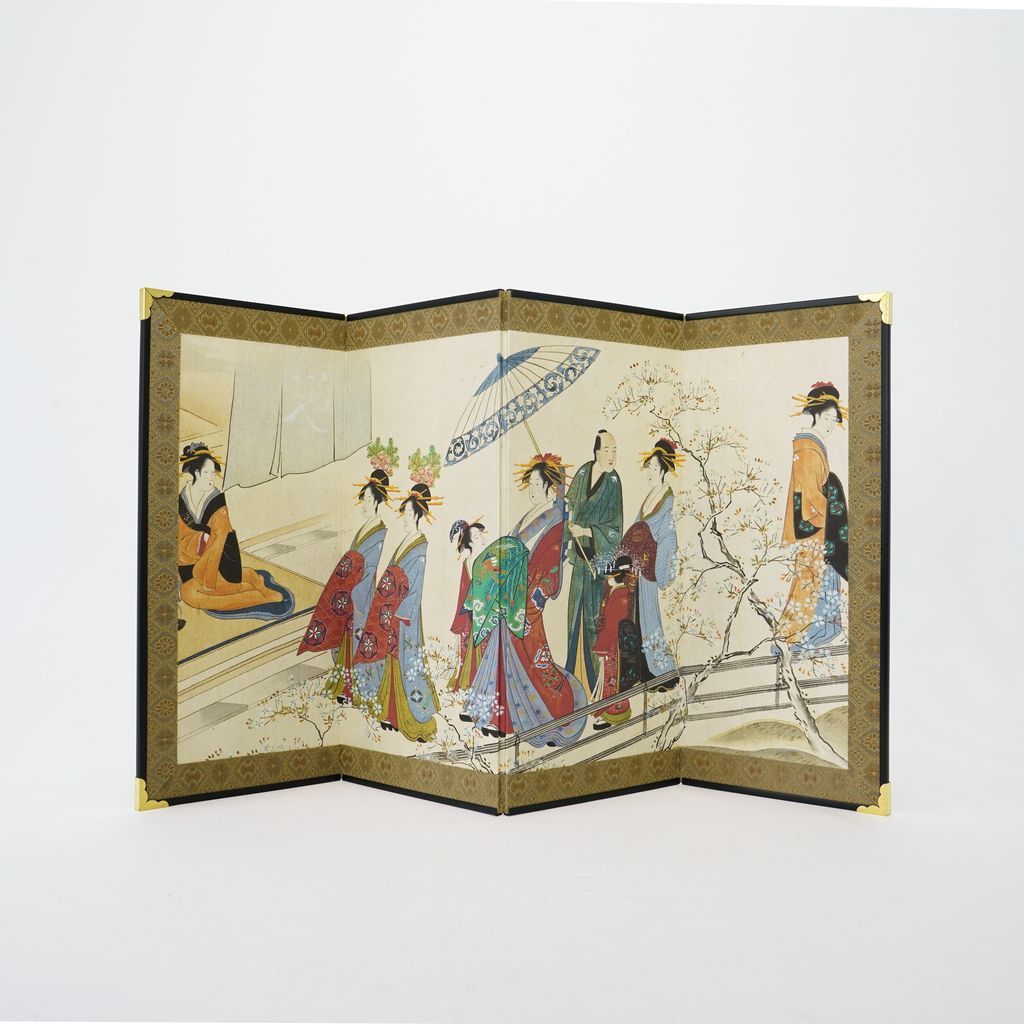 Small folding screens "Oiran and Yukaku heyday" four panels
