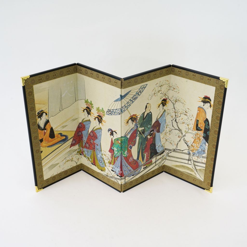 Small folding screens "Oiran and Yukaku heyday" four panels