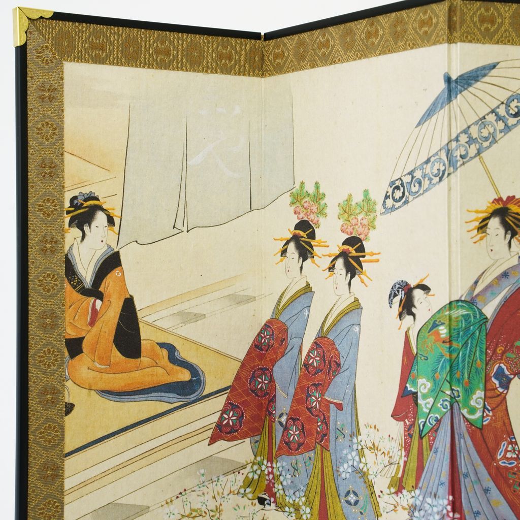 Small folding screens "Oiran and Yukaku heyday" four panels