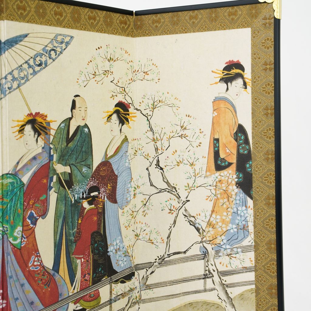 Small folding screens "Oiran and Yukaku heyday" four panels