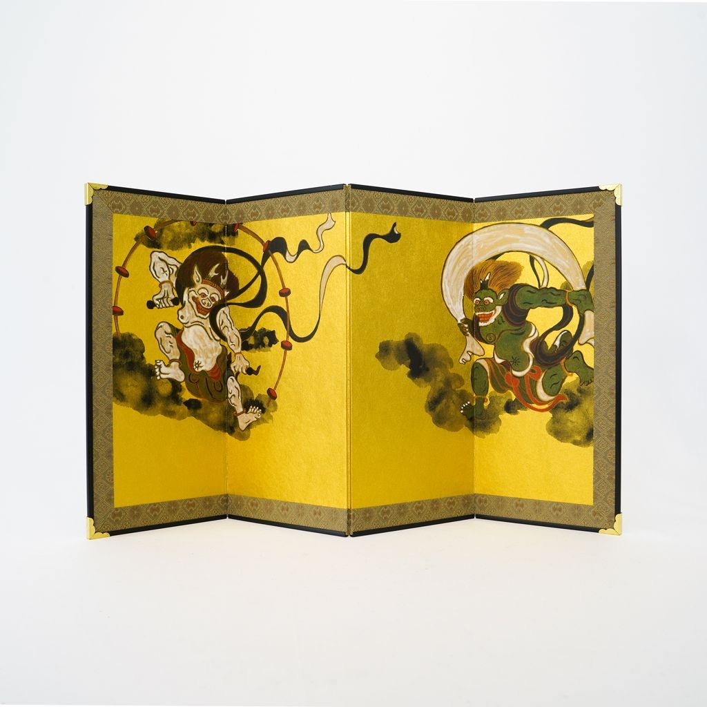 Small folding screens "Fujin and Raijin" four panels