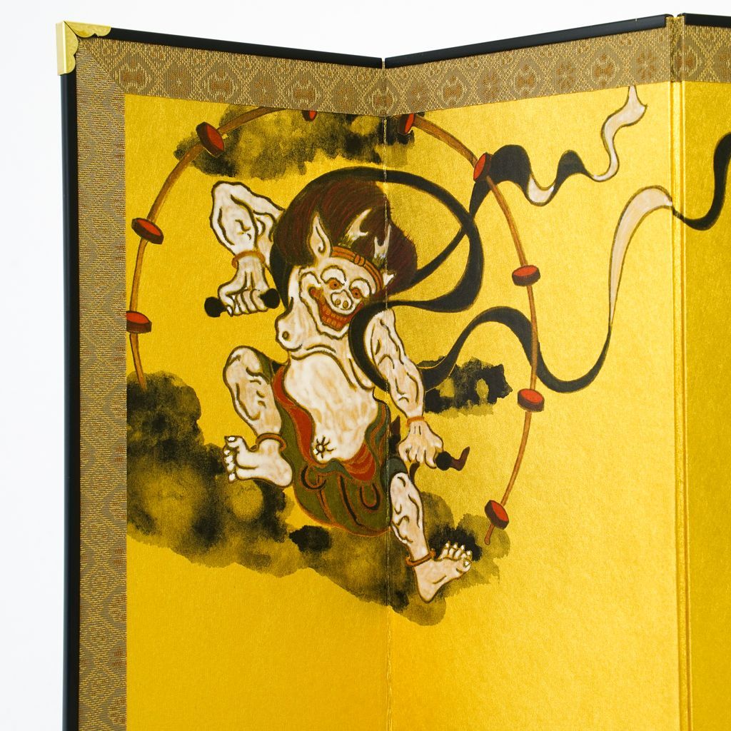 Small folding screens "Fujin and Raijin" four panels