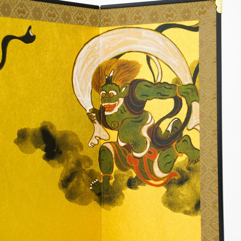 Small folding screens "Fujin and Raijin" four panels